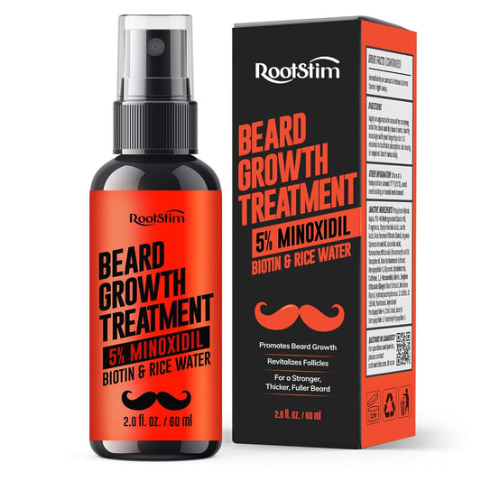 5% Minoxidil Beard Growth Serum for Men: Hair Regrowth Spray with Biotin & Rice Water - Extra Strength Beard Oil for Faster Thicker and Fuller Beard Growth - 60ML