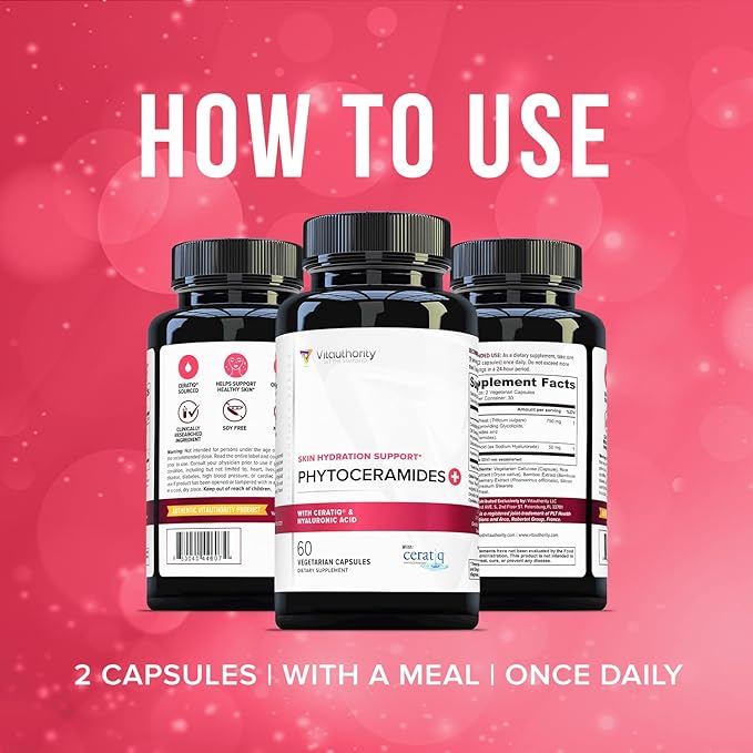 Hydrating Anti Aging Phytoceramides Supplement - Clinically Proven Ceratiq Ceramides with Hyaluronic Acid 700mg - Skin Barrier Repair Itchy Dry Skin Supplement for Women