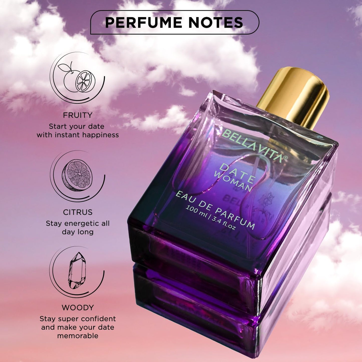 Bella Vita Luxury Date Perfume for Women | Eau De Parfum for Women | Pink Pepper, Red Fruit & Jasmine | Fruity and Floral Long-Lasting EDP Fragrance Scent | 100 ML (3.34 FL. OZ.)