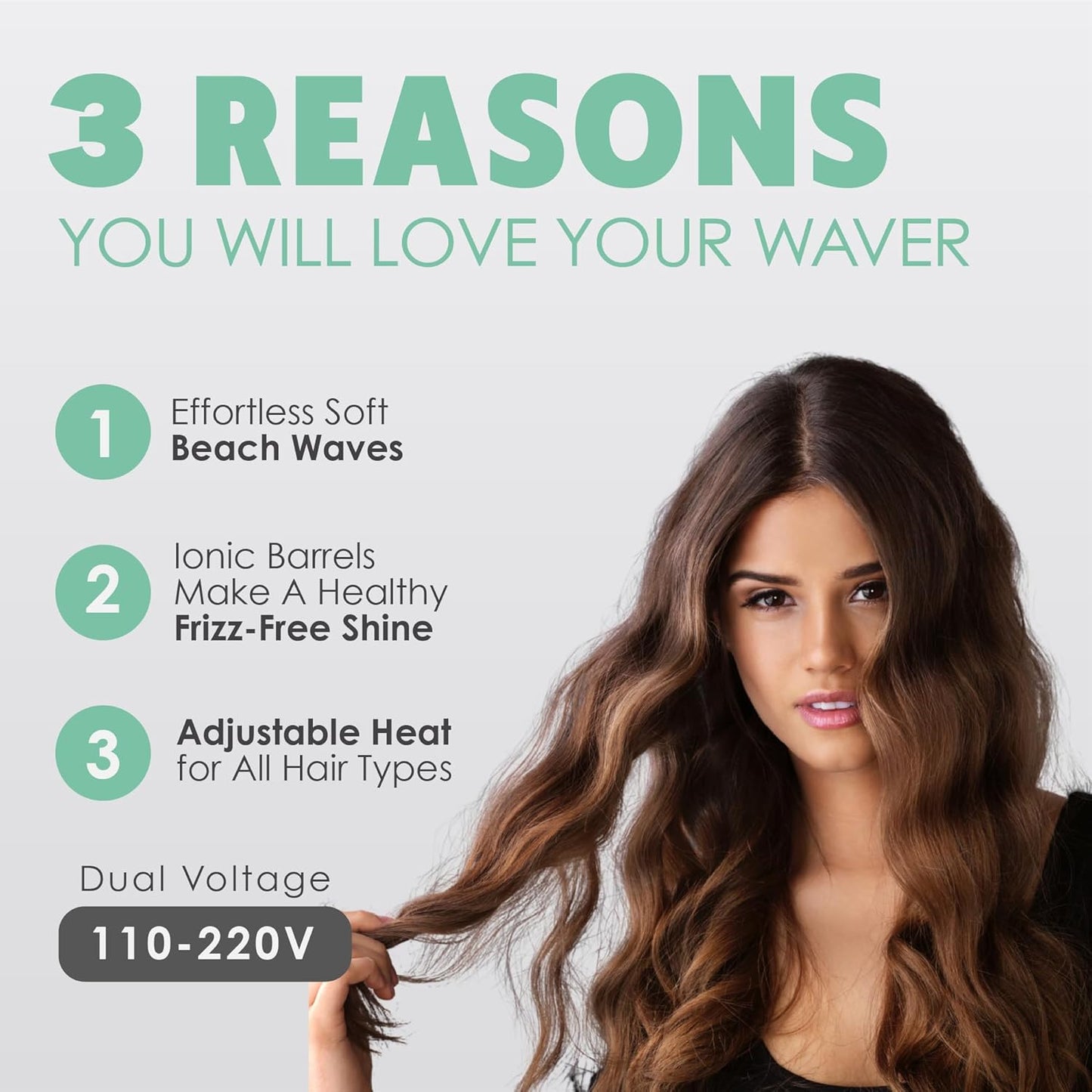 MINT Double Barrel Mermaid Hair Waver for Long Hair | Ionic Deep Waver Tool Creates Volume & Large Beach Waves | Wave Crimper Tool | Waving Iron with Adjustable Temperature