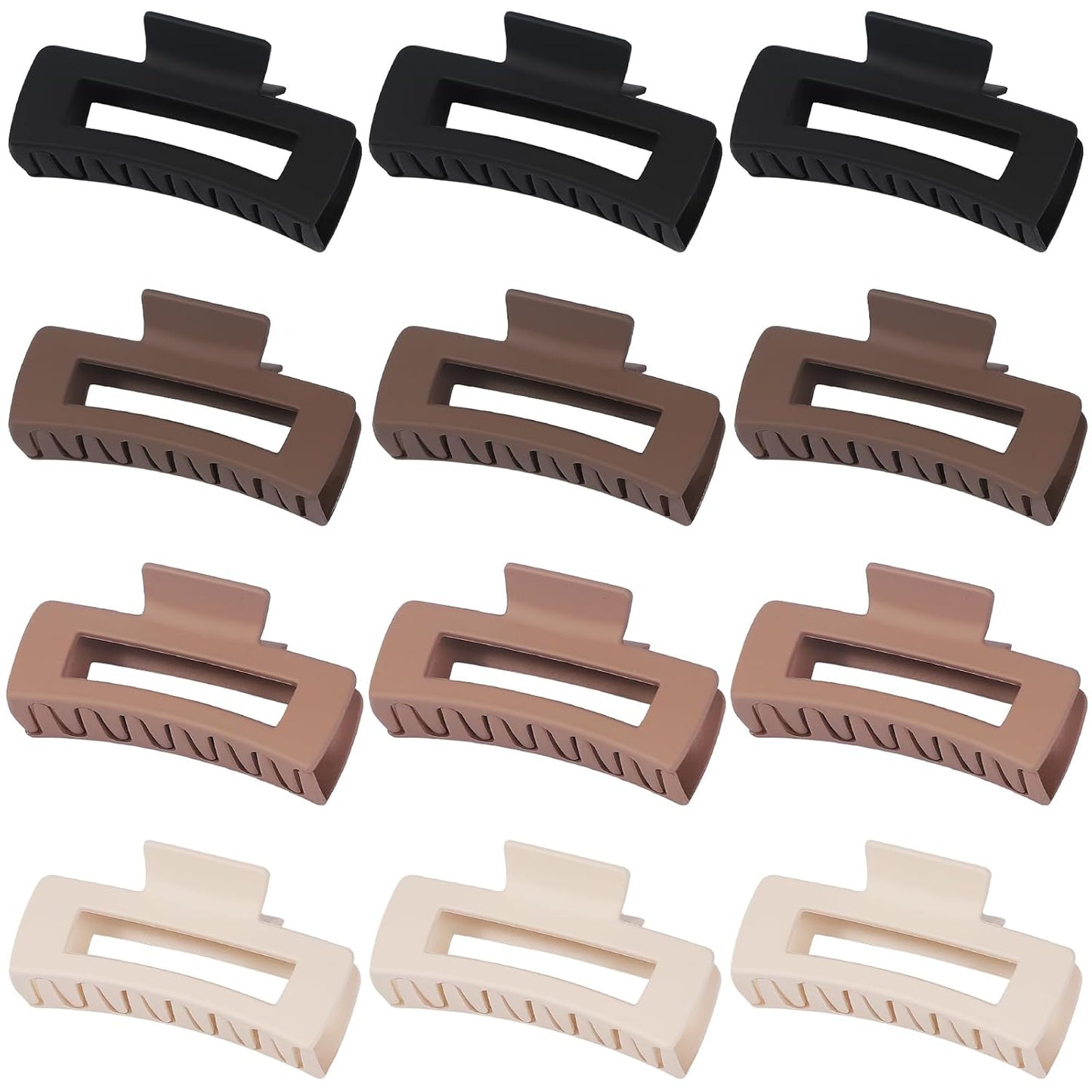 12 Pcs Large Hair Claw Clips for Thick Hair, 4.1 x 2.1 x 1.2 Inch, Square Hair Clips Jumbo Jaw Clips, Bulk Hair Accessories for Women and Girls - Brown