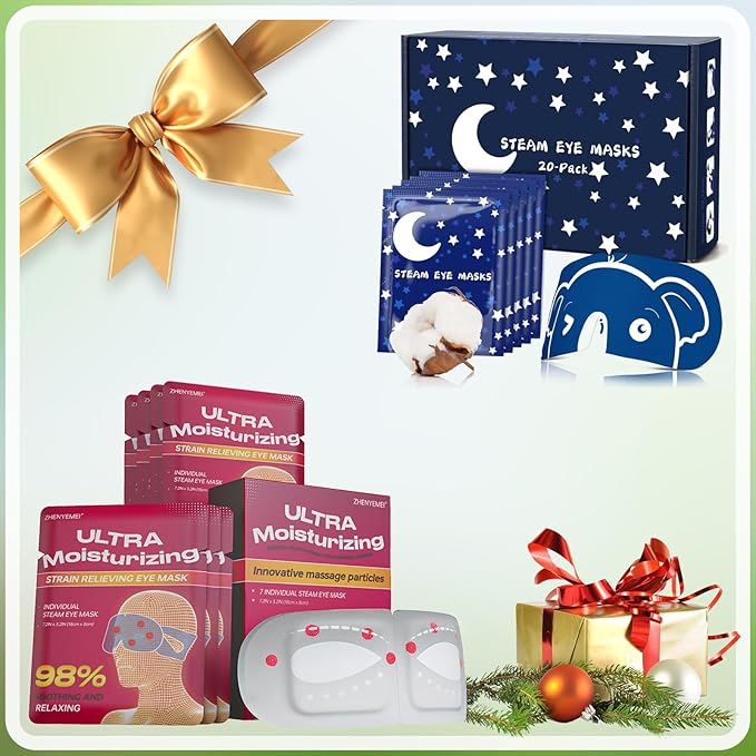 21 Packs Men's Steam Eye Mask, 3D Self Heated, Natural Cotton, Steam Eye Mask for Sleeping, Relaxation, Disposable, Spa, Travel Gifts for Women, Men