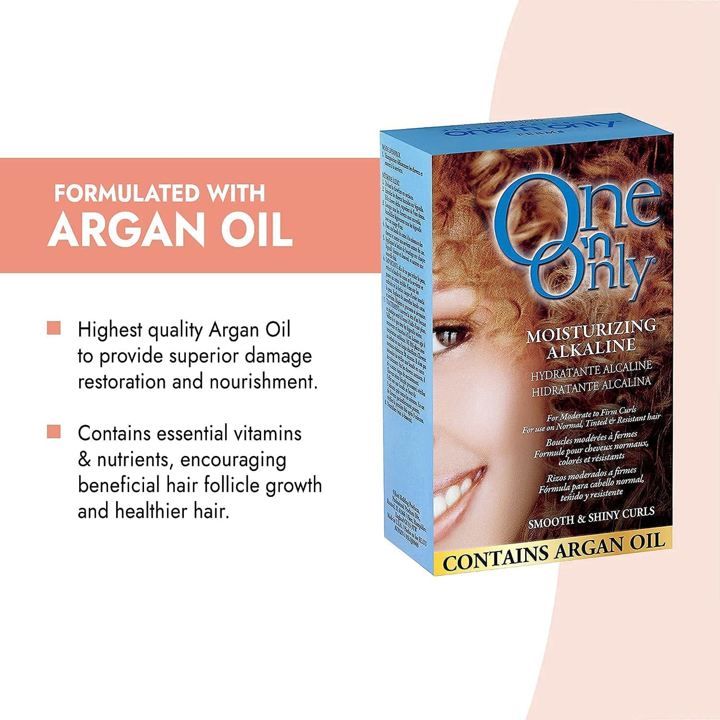 One 'N Only Moisturizing Alkaline Perm with Argan Oil, Moderate to Firm Curls, Fresh Scent, True-to-Rod Size Curls, Leaves Hair Shiny, Moisturized, and Manageable,
