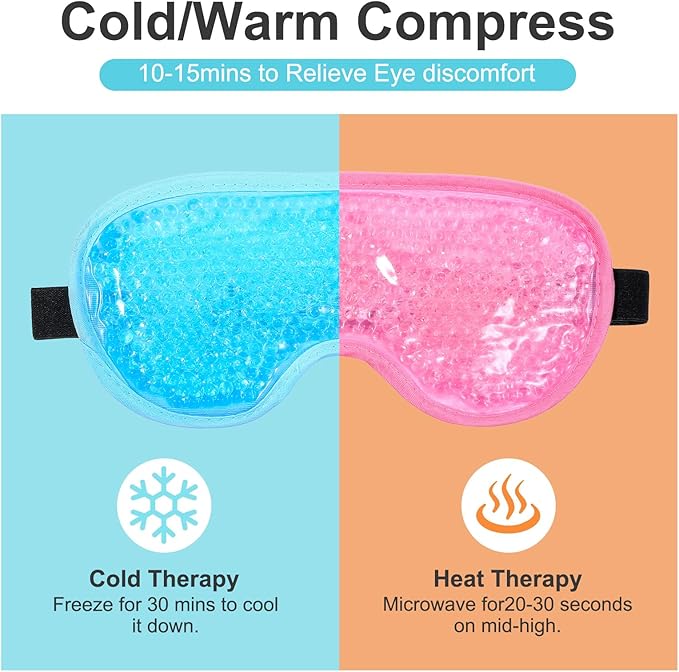 2 Pcs Gel Eye Mask Cooling Ice Eye Puffy Masks Reusable Hot Cold Compress Eyes Mask for Men Women Dry Itchy Eyes Bags Puffiness Dark Circles Headaches Sleeping Stress Relief Convenient Storage