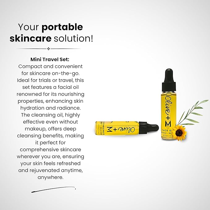 Facial Skin Care Set, Skincare Kit with Oil Cleanser and Hydrating Face Oil, Anti-Aging Moisturizer, Travel Size Mini Makeup Remover Oil, Acne Scar Treatment, Sample Trial Size (25 ml/each)