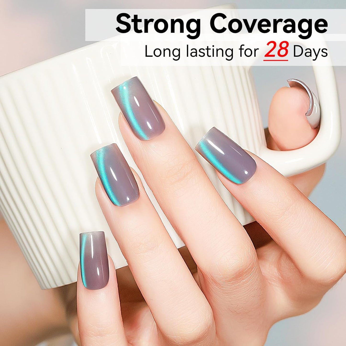 Cat Eye Gel Polish, Glass Blue Glitter Cateye Magnetic Nail Polish Magic Holographic Effect, UV Gel Sparkle Crystal Jelly Color Manicure for Nail Salon DIY At Home