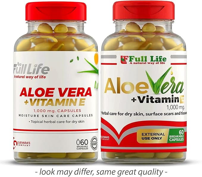 Full Life Hydrolyzed Collagen Supplement - Bovine Collagen Pills 90 Capsules and Aloe Vera with Vitamin E Capsules for Skin - Hydrating Face Moisturizer - 60 Breakable Capsules