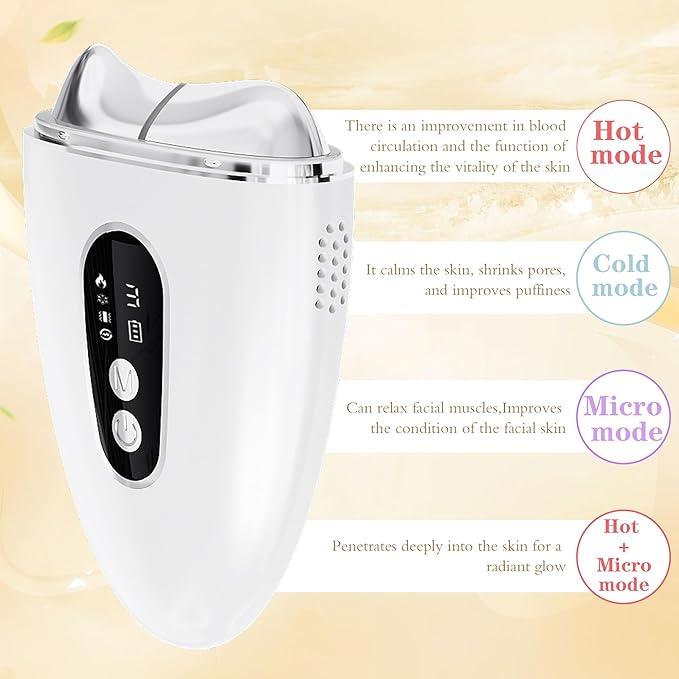 WNJ Electric Gua Sha Facial Tool, Ice + Heating Face and Neck Massager, 4-in-1 Facial Shaping Tool/Lifting Device, Anti-Aging, Anti-Wrinkle, Anti-Puffiness, Double Chin for Daily Home Skin Care