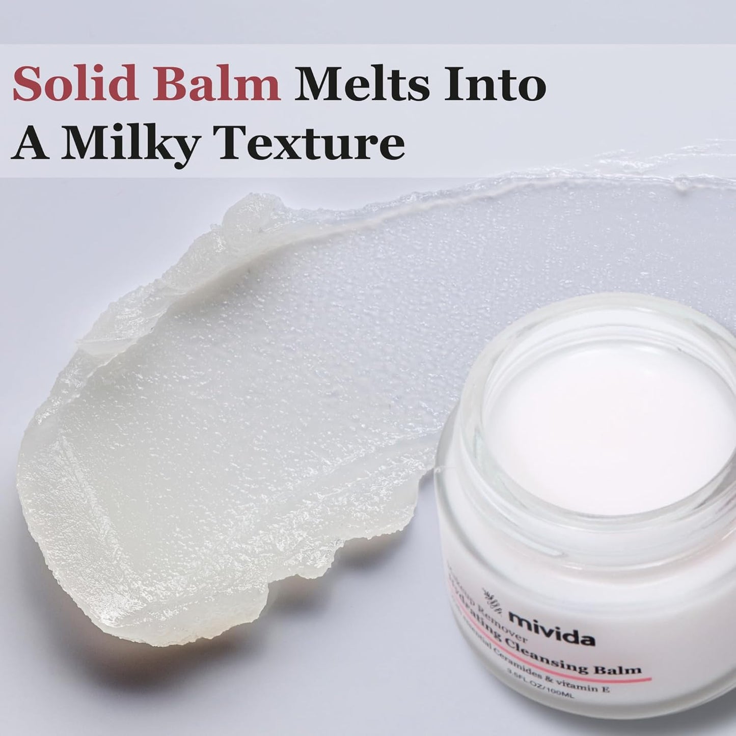 mivida Makeup Melting Cleansing Balm, Waterproof Makeup Remover with Ceramides, Vit E & Hyaluronic-Acid, Hydrating and Gentle Cleanser for Norished Skin, value Size 3.5 fl oz