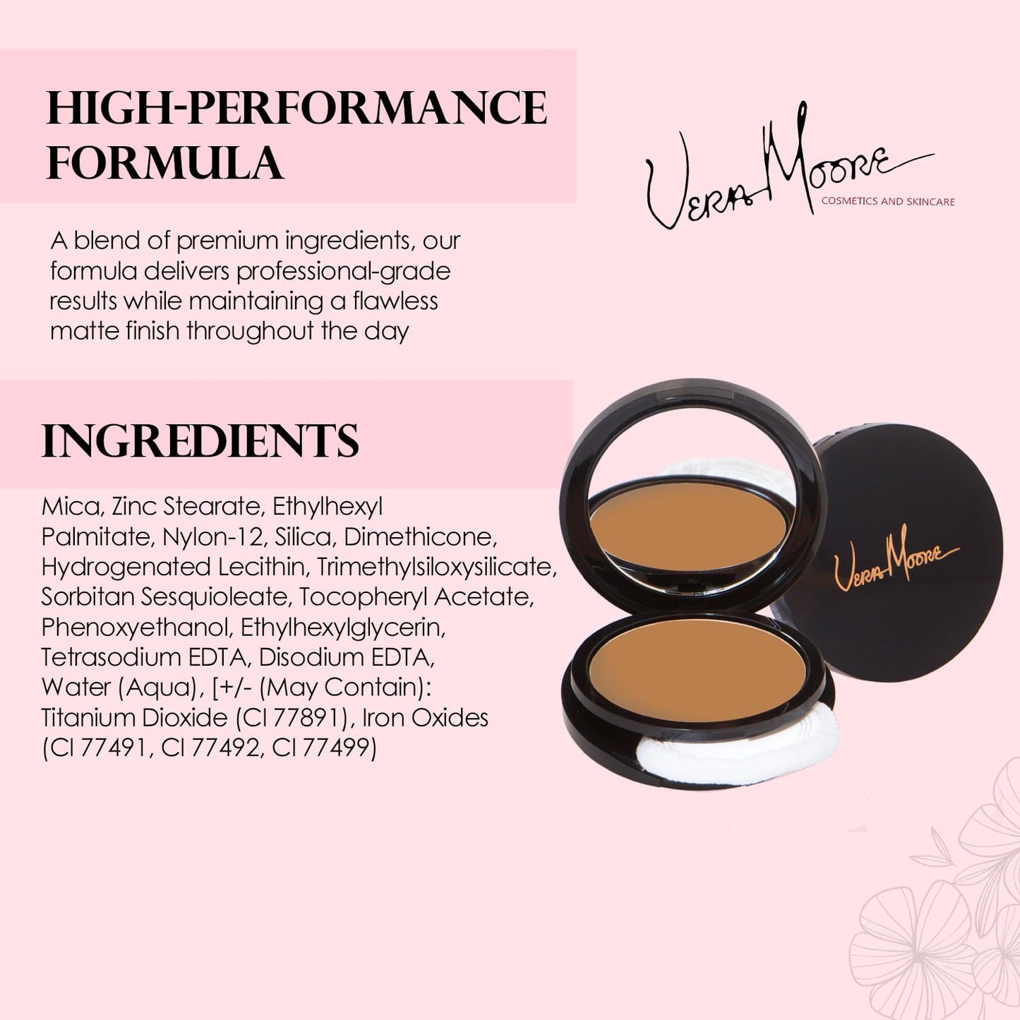 Vera Moore Matte Pressed Powder, Makeup Setting Compact Powder, Face Powder for Full Coverage with Flawless Finish, Shine, Matte Finish for All Skin Types (Butter Scotch, 12.5g)