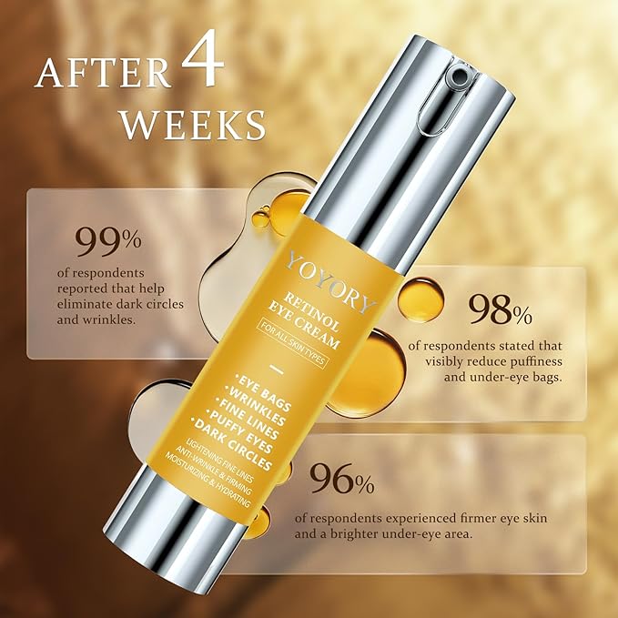 Retinol Under Eye Cream - Anti-aging Eye Cream for Eye Bags, Dark Circles, and Fade Wrinkles, Fine Lines Skin Care Treatment for Women and Men, Gold(0.67 Fl Oz)