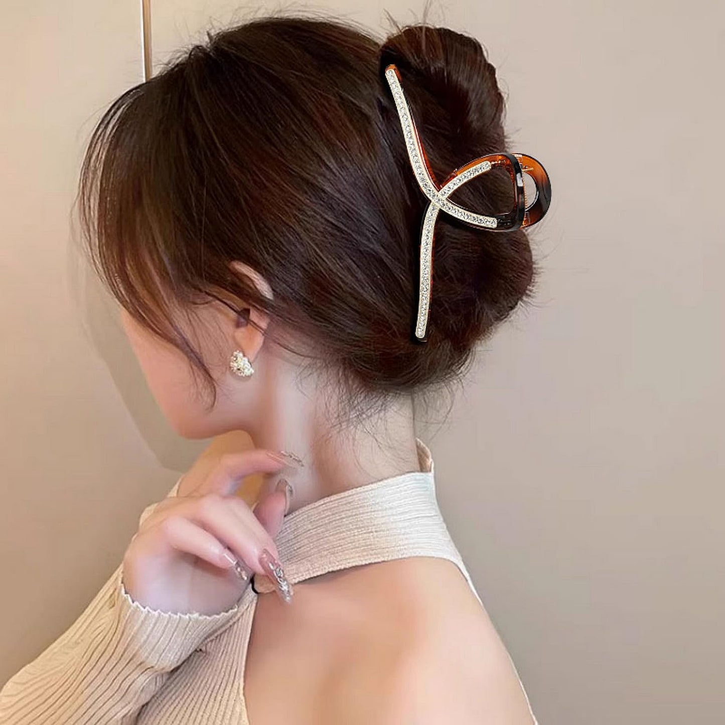 SINIDE Crystal Hair Claw Clips, Rhinestone Plastic Claw Clips Nonslip Acrylic Metal Jaw Clip for Thick Long Hair, Fashion Elegant Clamps Accessories for Women Strong Hold Barrette for Styling (2 Pack)