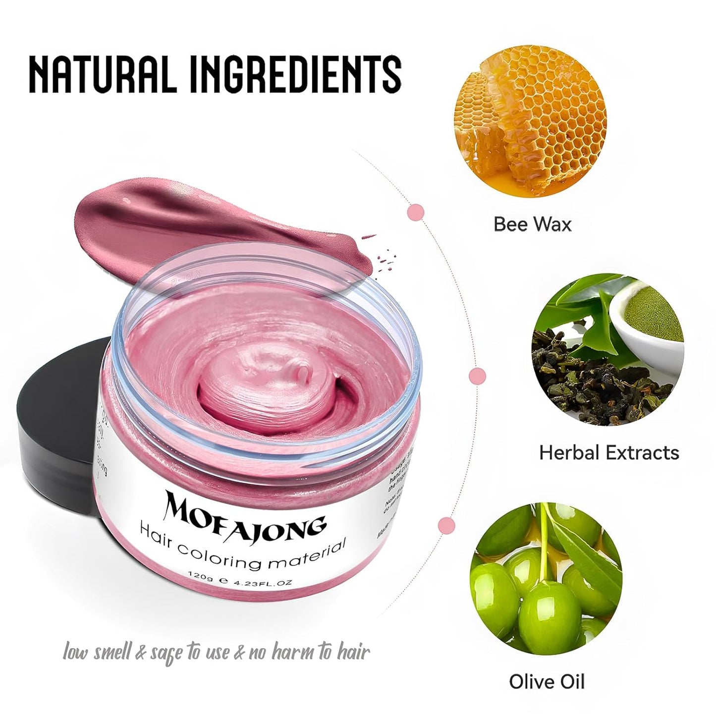 VOLLUCK Temporary Hair Wax Natural Instant Hair Color Wax Pomades 4.23 oz, Dosposable Hair Styling Clay for Party, Festival, Halloween, Christmas, Light Pink