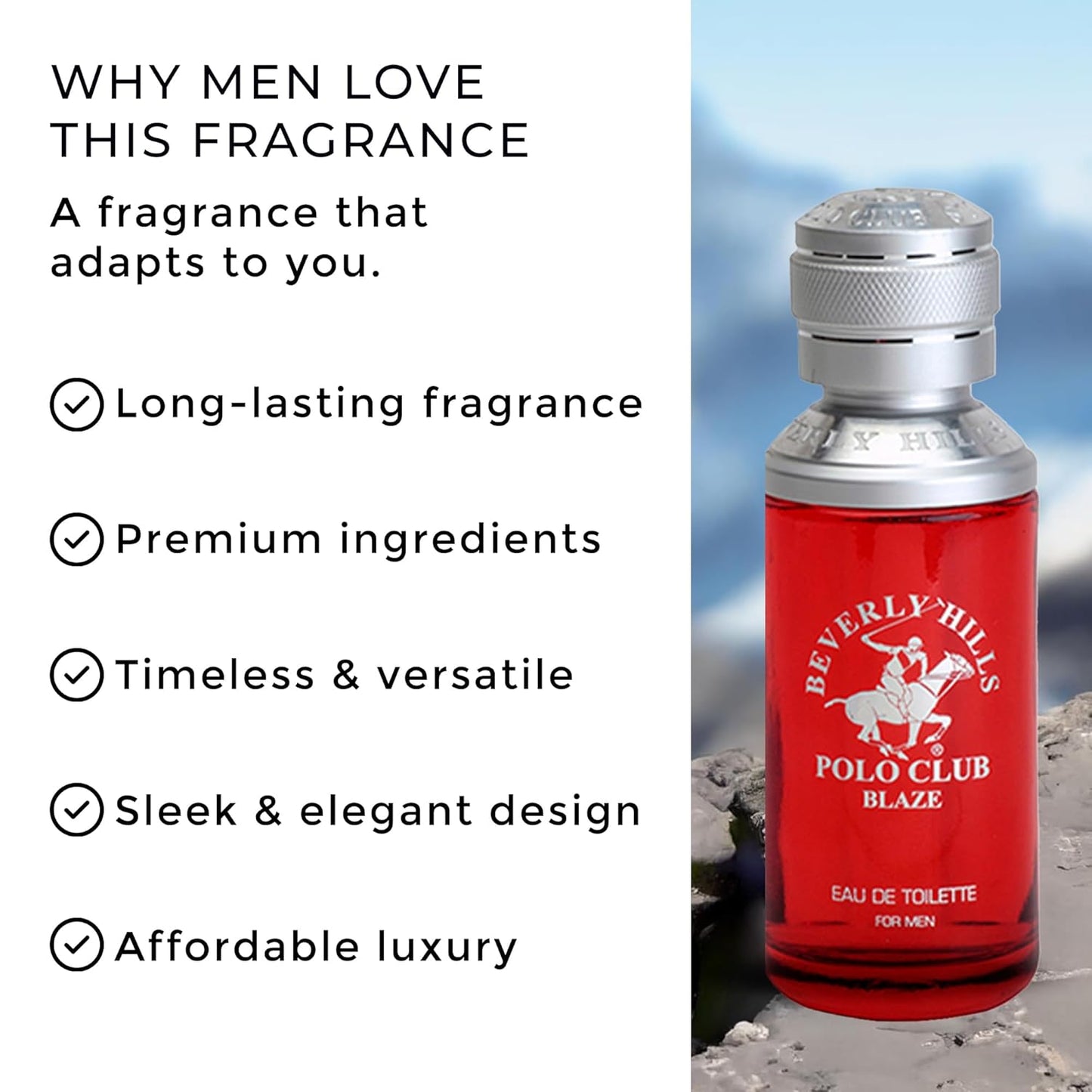 Beverly Hills Polo Club BLAZE - Cologne for Men with Notes of Cedar & Basil - Fresh & Classy Fragrance Scent - Eau De Toilette Spray 3.40fl.oz / 100ml