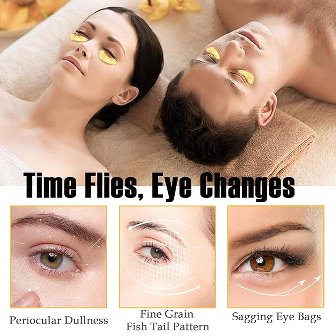 30 Pairs Lip Masks & 24K Gold Eye Masks, Crystal Collagen Eye Patches for Puffy Eyes, Gold Under Eye Mask for Puffy Eyes and Dark Circles, Treatments Under Eye Bags, Reducing Fine Lines and Wrinkles