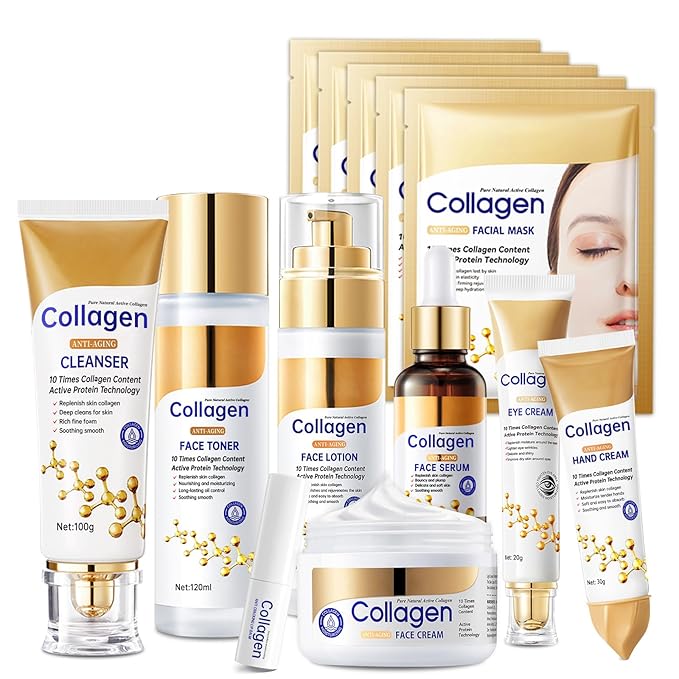 Collagen Skin Care Set,13-In-1 Travel Skincare Kits for Firming Skin, Shrink Pores, Anti Aging Skincare Set for Reduce Wrinkles.Smooth Fine Lines.Hydrating,Facial Kits for Women & Girls.