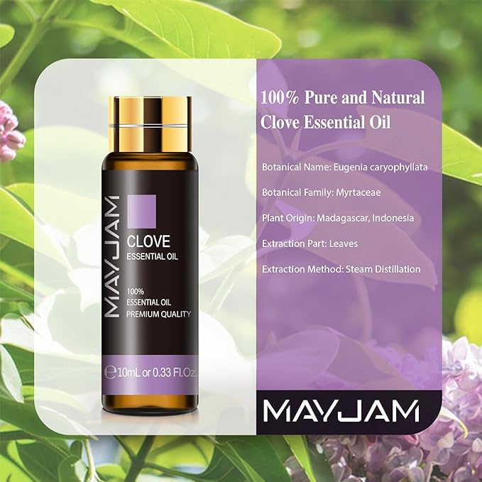 Clove Essential Oil, MAYJAM 10ML/0.33FL.OZ Premium Clove Oils for Soap Candle Making, Diffuser, Bedroom, Living Room, Office