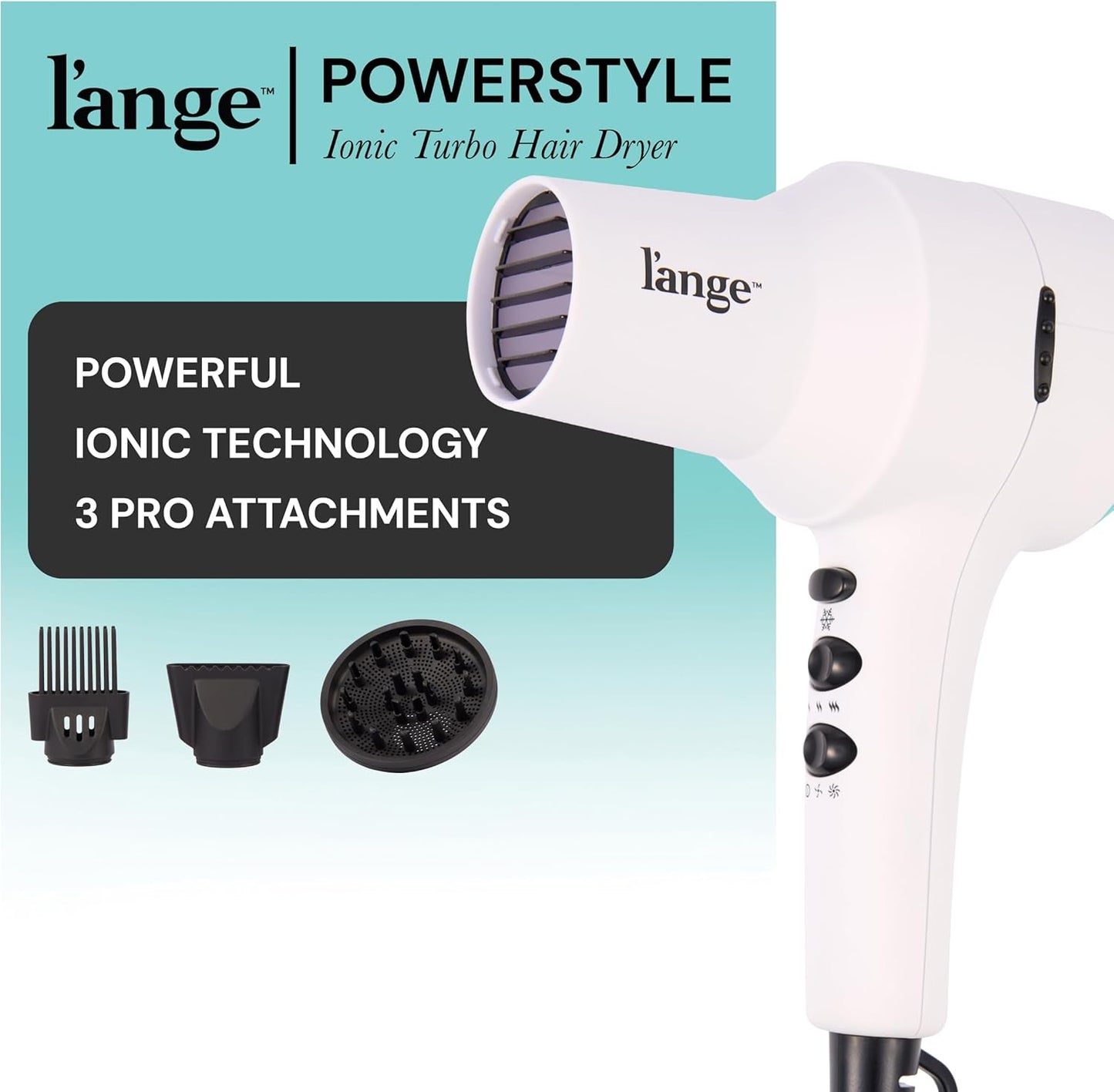L'ANGE HAIR PowerStyle Ionic Turbo Hair Dryer | 1875W Fast Drying & Precision Styling for Long-Lasting, Frizz-Free Looks | Advanced Ionic Technology Smooths & Shines Hair (White)