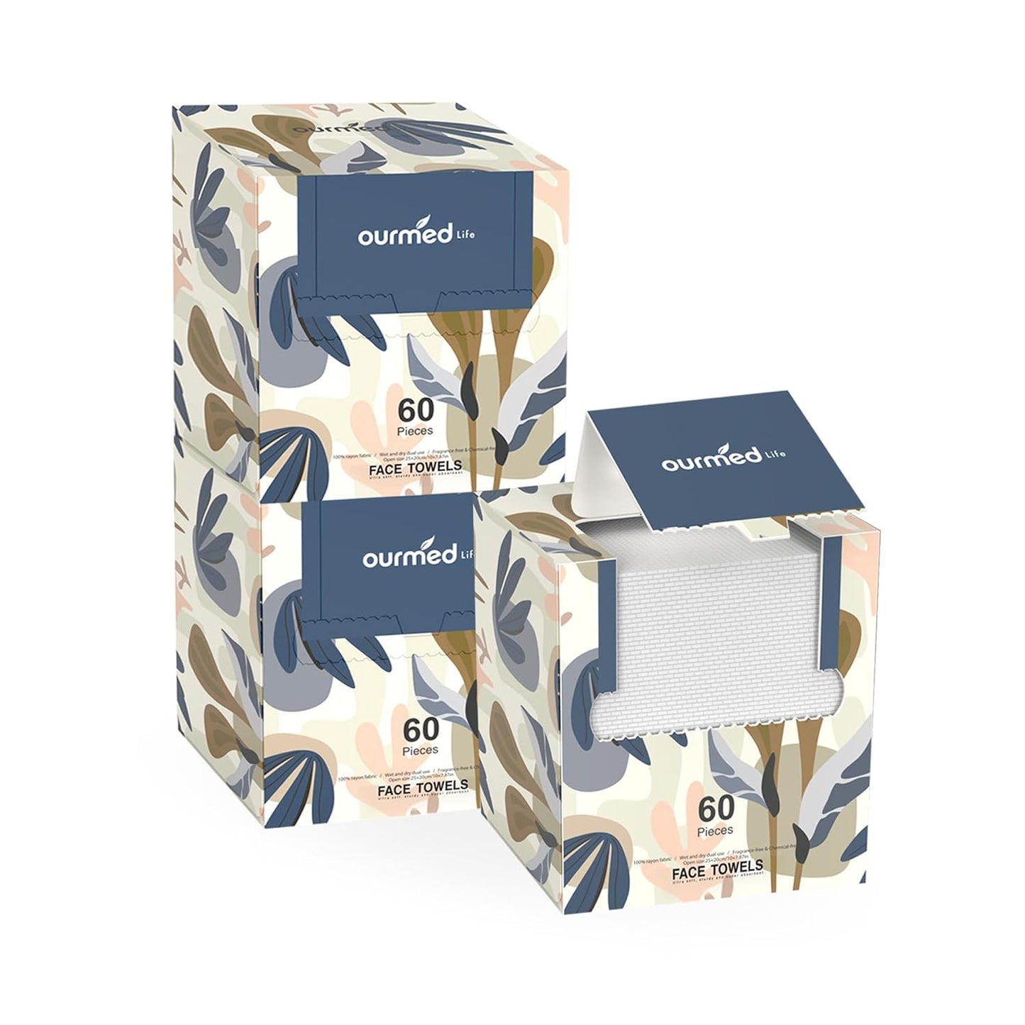 Ourmed Life Face Towels, Disposable Biodegradable Facial Towels for Sensitive Skin, Lint- free Facial Wipes for Washing Face, Skincare and Makeup Remover, Dry Wipes, 10"×7.9" Extra Large, 180 Count