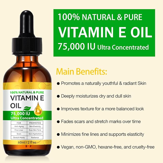 Redshine Vitamin E Oil Blend 75,000 IU-Pure Vitamin E Oil for Skin 2Pack- Face and Scars- Body Bath Oils Moisturizing Dry Skin- Easy to Absorb- 4Fl Oz