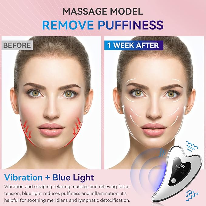 Electric Gua Sha Facial Tools - Face Sculpting Tool/Lift Device - Heated & Vibration & Red Light Massager, Anti-Aging & Wrinkles, Puffiness, Double Chin, Tension Relief