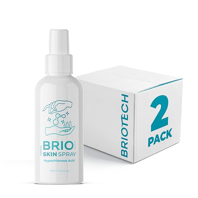 BRIOTECH Topical Skin Spray, Hypochlorous Acid Spray for Body & Face, Eyelid Cleanser, HOCl Facial Mist, Support Against Irritation, Calm Redness, Soothe Foot & Scalp, 1 Liter Refill ea, 2 ct