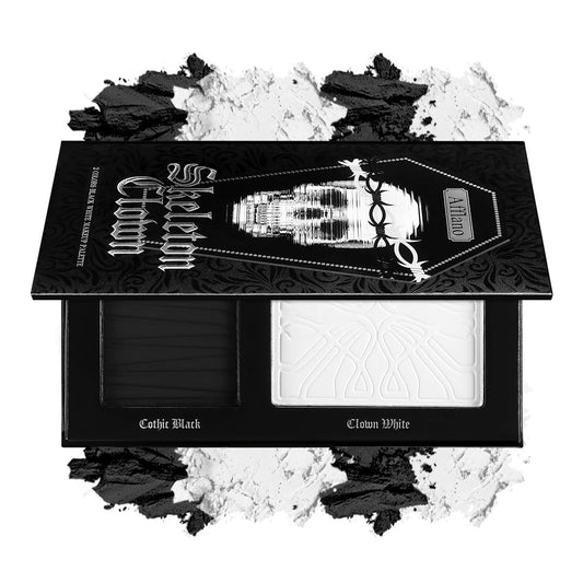 Goth Makeup Palette, Black White Duo Matte Pressed Powder Eyeshadow Palette for Smoky Gothic Makeup, High Pigmented Long Last Concealer Foundation Pallet for Halloween Skeleton Clown SFX Costume Joker