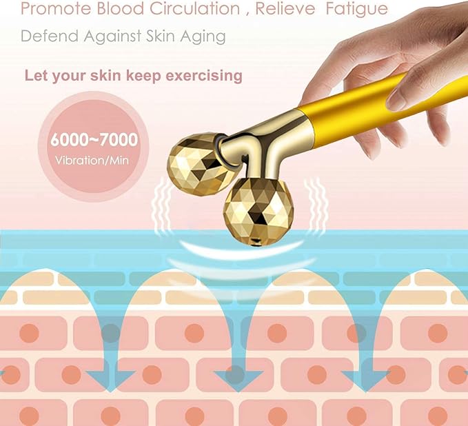 Amirce Face Massager Roller Golden 3D Roller Electric Facial Roller and T Shape Facial Roller Massager Kit Face Roller