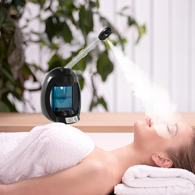 Facial Steamer-Nano Ionic Face Steamer for Facial Deep Cleaning, Vaporizador Steamer for Esthetician, Professional Facial Steamer for Home Facial Spa. (Black)