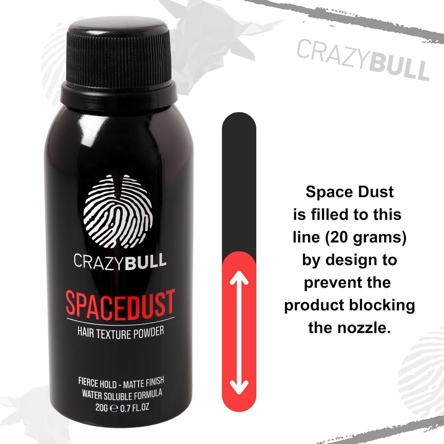 Crazy Bull Hair Space Dust Hair Texture Powder - Vegan Friendly Men - Lightweight Short-Medium Hair - 0.7 oz