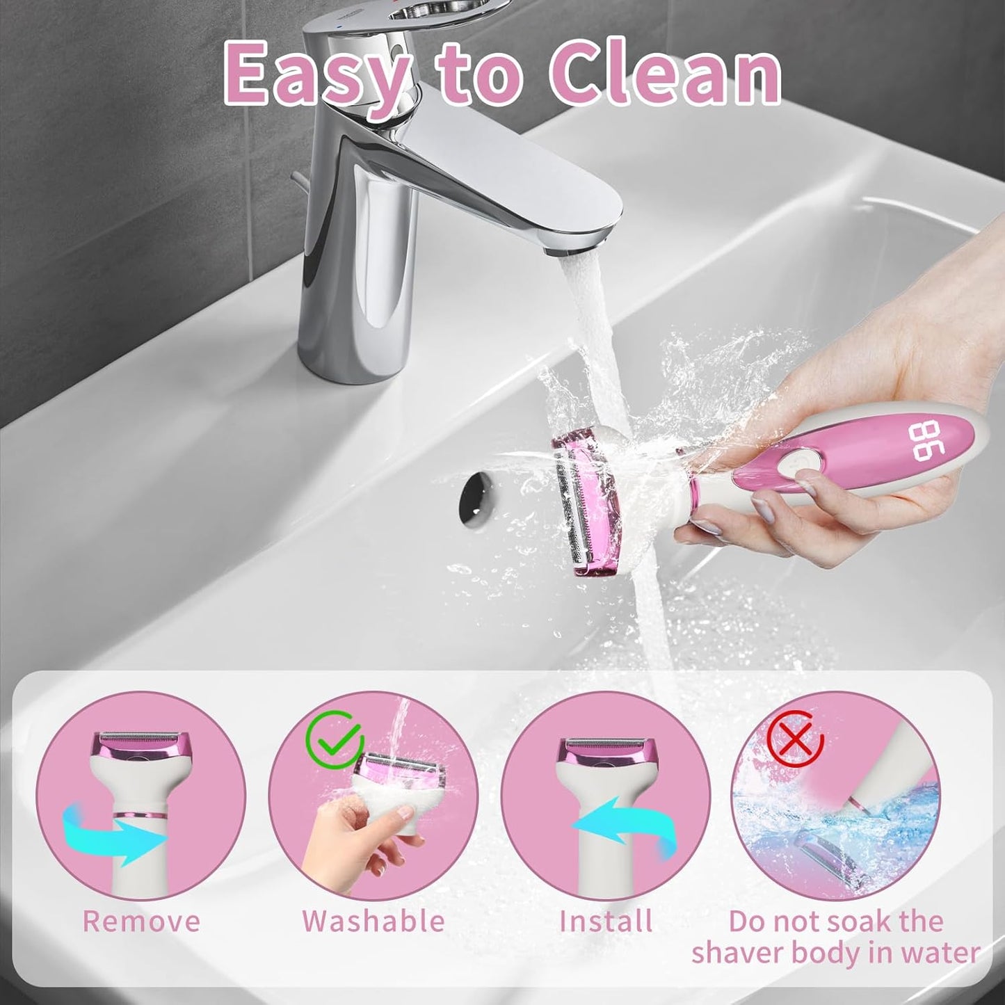 Wet & Dry Electric Razor for Women Men,4 in 1 Rechargeable Led Display Electric Shaver and Facial Hair Remover,Painless Ladies Body Razors for Nose Face Body Leg Bikini Arm Hair