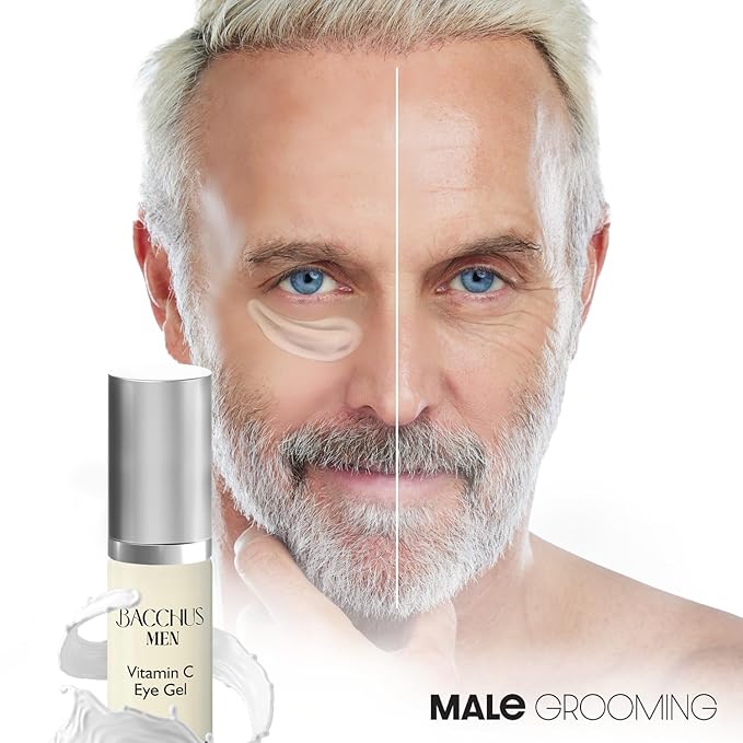 Bacchus Men Vitamin C Eye Gel, Reduce Dark Circles, Spots and Eye Puffiness - Anti Aging Treatment Nourishes, Revitalizes, Soothes, and Refreshes the Look of Your Eye Area | Made in USA | 0.5 oz