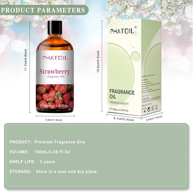 3.38FL.OZ Strawberry Fragrance Oils for Aromatherapy, Essential Oils for Diffusers for Home, Perfect for Diffuser, Yoga, Skin Care, DIY Candle and Soap Making - 100ml
