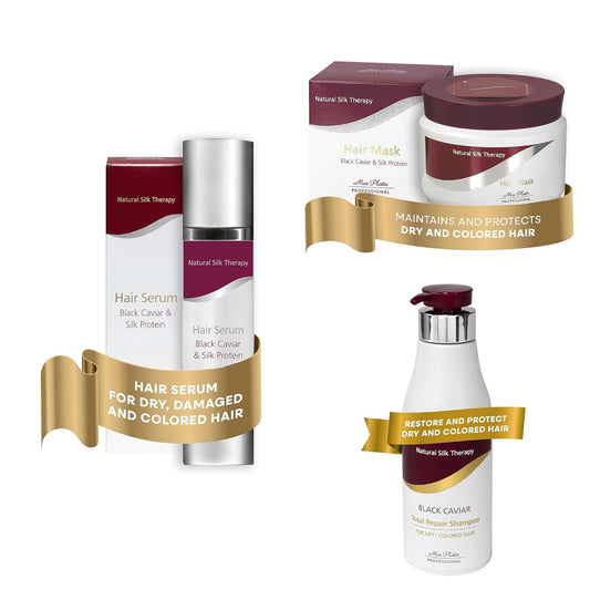 Mon Platin Black Caviar & Silk Protein Hair Mask, Total Repair Shampoo & Serum Bundle – Deep Conditioning, Color-Safe Care for Dry, Damaged Hair with Intense Moisture & Shine Protection