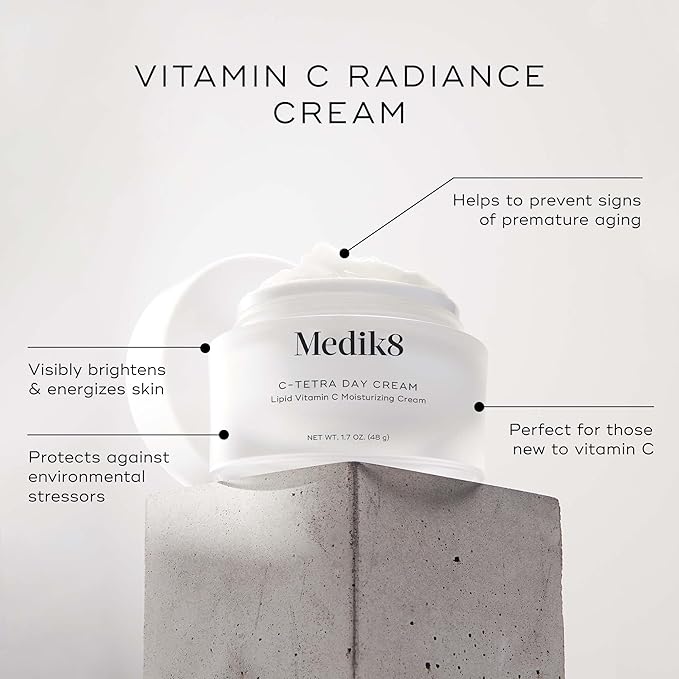 Medik8 C-Tetra Day Cream - Lipid Vitamin C Face Cream - Hydrates, Smoothens and Brightens - Luminous and Lightweight Face Moisturizer - 1.7 oz