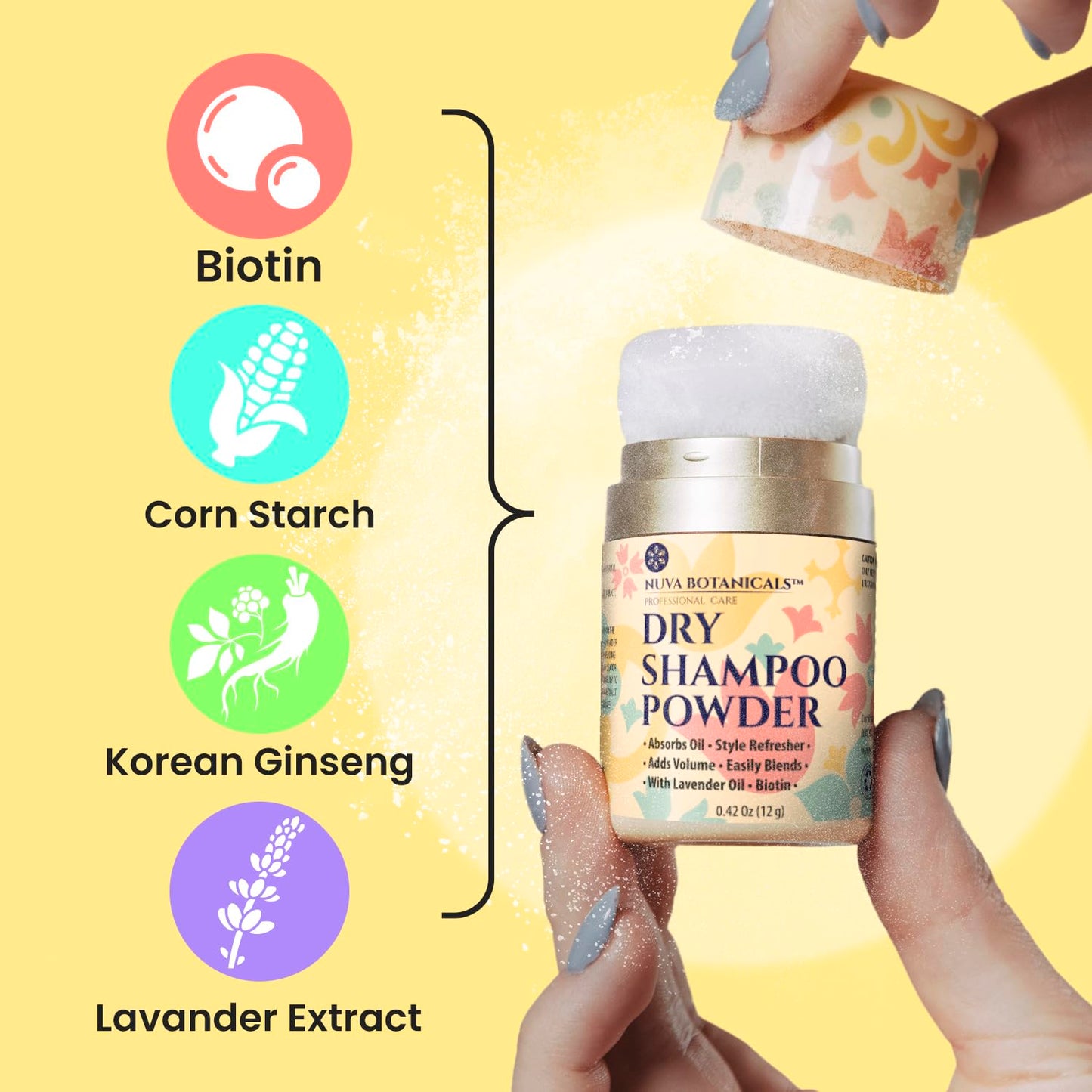 Non Aerosol Dry Shampoo Powder with Biotin - Lavender Extract and Korean Ginseng - Volumizing Travel Size (0.42 oz, 2 Pack) - Gifts for Her