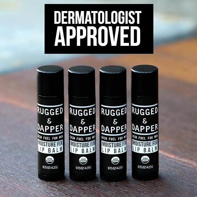RUGGED & DAPPER Lip Balm for Men - Certified Organic + Natural Ingredients - 4 Pack - Hydrating Mens Chapstick - USA Made