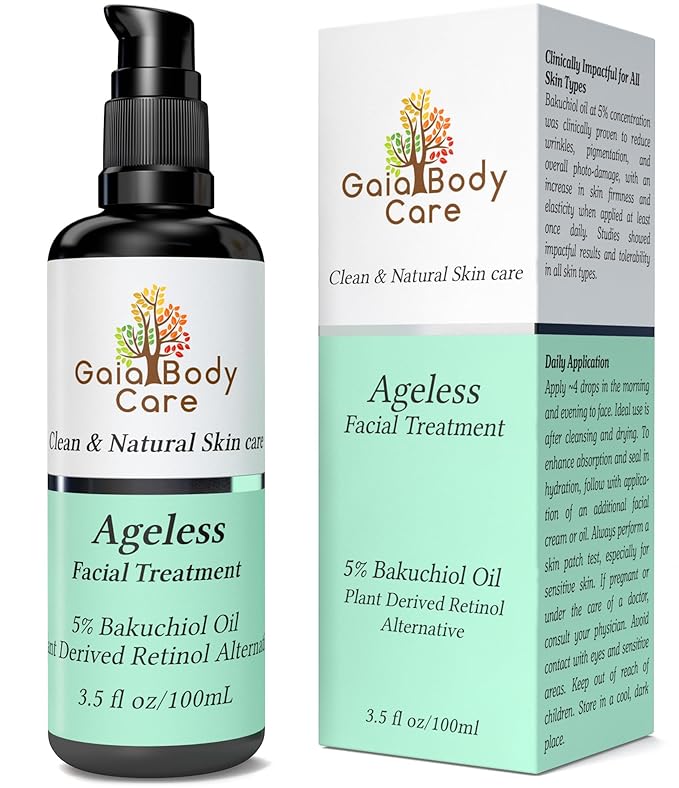 Gaia Body Care 5% Bakuchiol Oil Organic - Anti Aging, Anti Wrinkle, Reduces Fine Lines, Smooths Skin, Hydrates - Botanical Vegan - Natural Retinol Alternative Facial Oil (3.5oz, Rose)