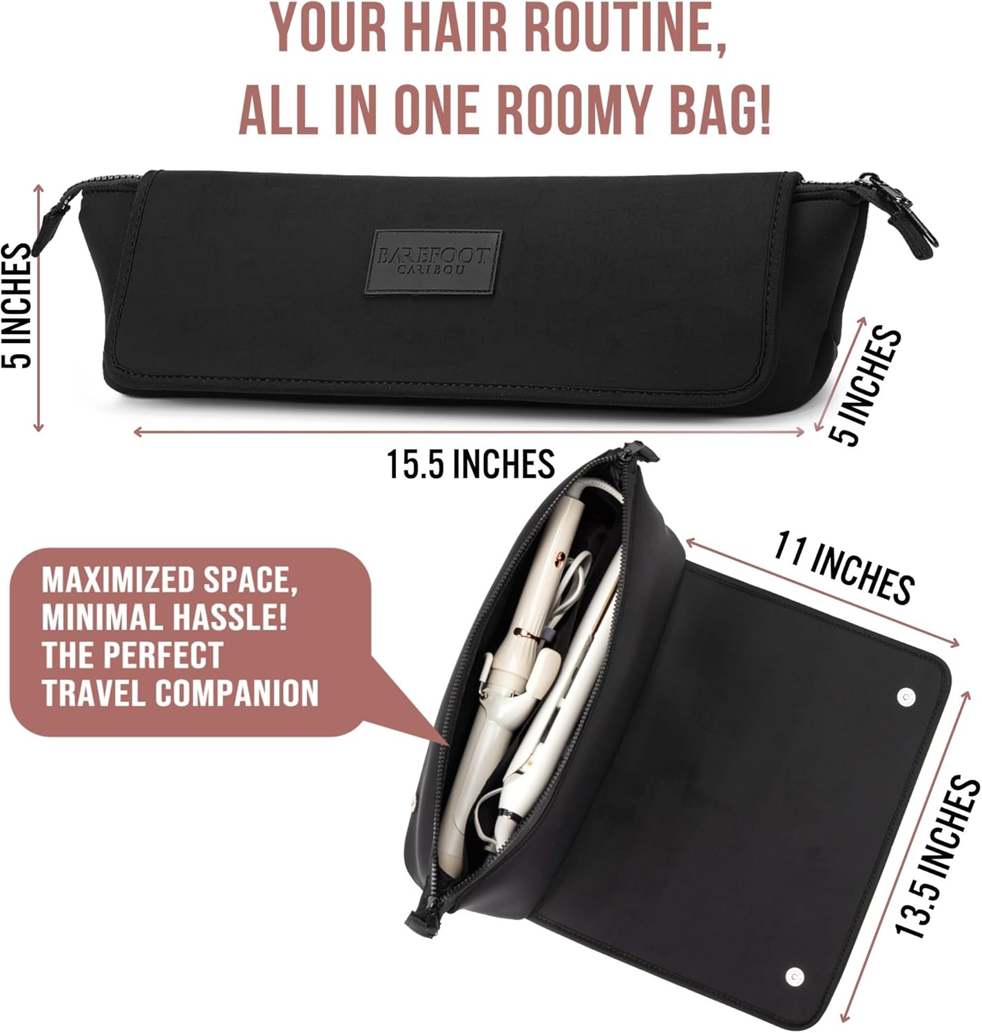 BAREFOOT CARIBOU Hair Tools Travel Bag and Heat Resistant Mat for Flat Irons, Straighteners, Curling Iron, and Haircare Accessories, 2-in-1 design, with Interior Pockets, Portable Organizer