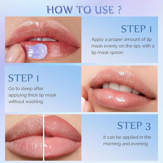 Moisture Collagen Booster Lip Sleeping Mask Sheet, Nourishing, Plumping and Hydrating Lip Balm, Blueberry Lip Mask, Day and Night Repair Lip Balm for Improves Dryness and Cracked (Blueberry)