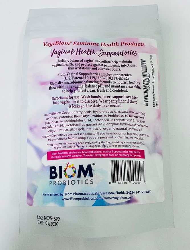 Biom Vaginal Probiotic Suppository: Natural Vaginal (5 Count)