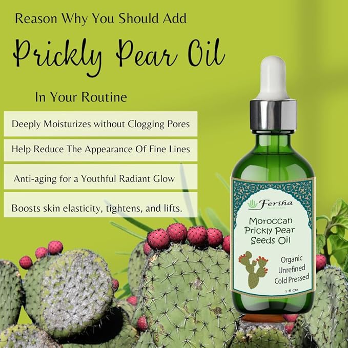 FERIHA Prickly Pear Seed Oil for Face – 100% Organic Moroccan Cactus Oil, Natural Facial Treatment from the Sahara Desert