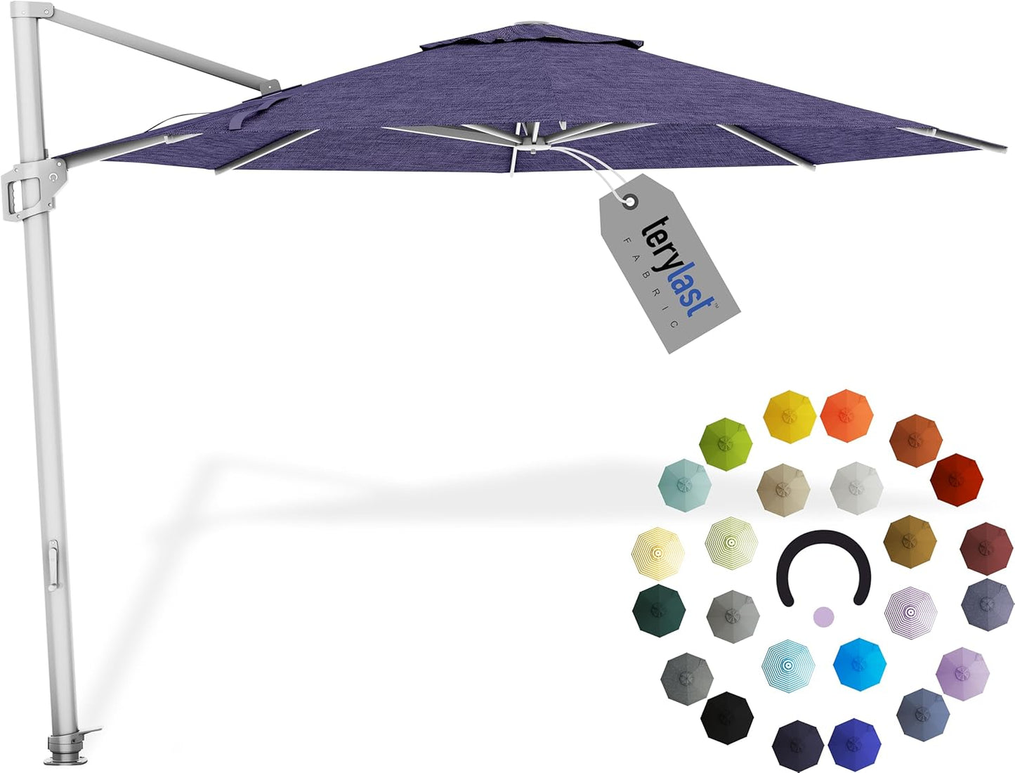 Midtown Umbrellas 10 Ft Outdoor Cantilever Patio Umbrella w/Terylast Purple Texture Fabric - Rotate 360° Offset Patio Umbrella, Deck Patio Umbrella, Backyard Umbrella & Garden Umbrella - Silver Frame