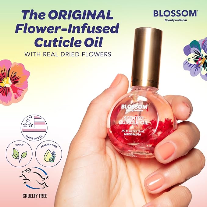 Blossom Hydrating, Moisturizing, Strengthening, Scented Cuticle Oil, Infused with Real Flowers, Made in USA, 2 Pack Bundle, Honeysuckle/Hibiscus