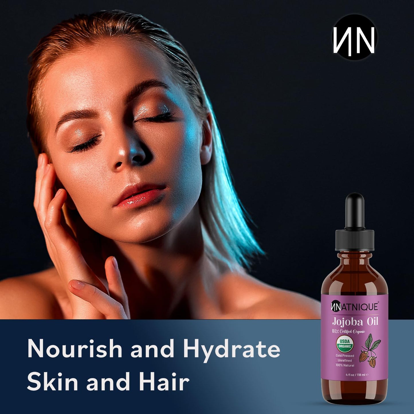 Natnique Organic Jojoba 4oz – USDA Certified, Cold Pressed, Unrefined & Hexane-Free – Pure Moisturizer for Hair Growth, Face, Skin, Beard, Scalp, Nails & Cuticles – Natural Facial, Body & Massage Care