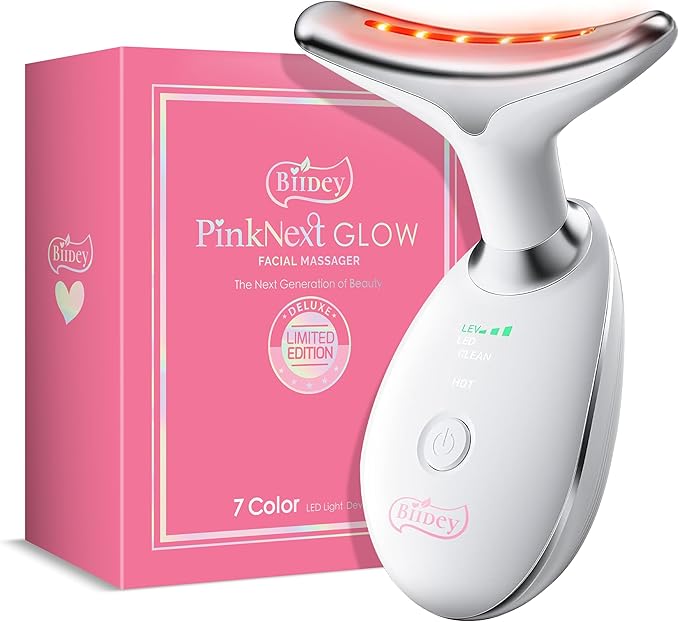 Red Light Therapy for Face Lift - Neck Facial Massager Beauty Device, Luminesce 7-in-1 LED Facial Sculptor, Lymphatic Drainage Massager, Double Chin Reducer, True Beauty Glow, Gua Sha Tools - White