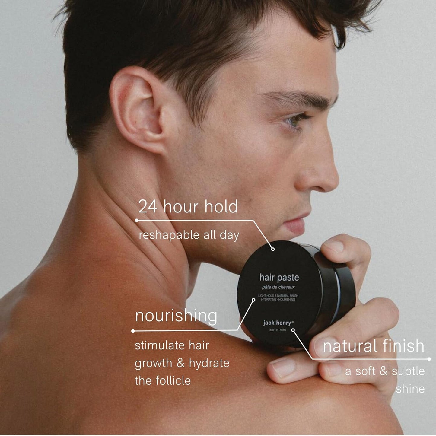 Jack Henry Hair Paste for Men - Natural Finish, Light Hold, Subtle Shine - Natural Plant Based Formula for All Hair Types - Petroleum Free for Non-Greasy Hair Texture - Unscented (1.69 oz)