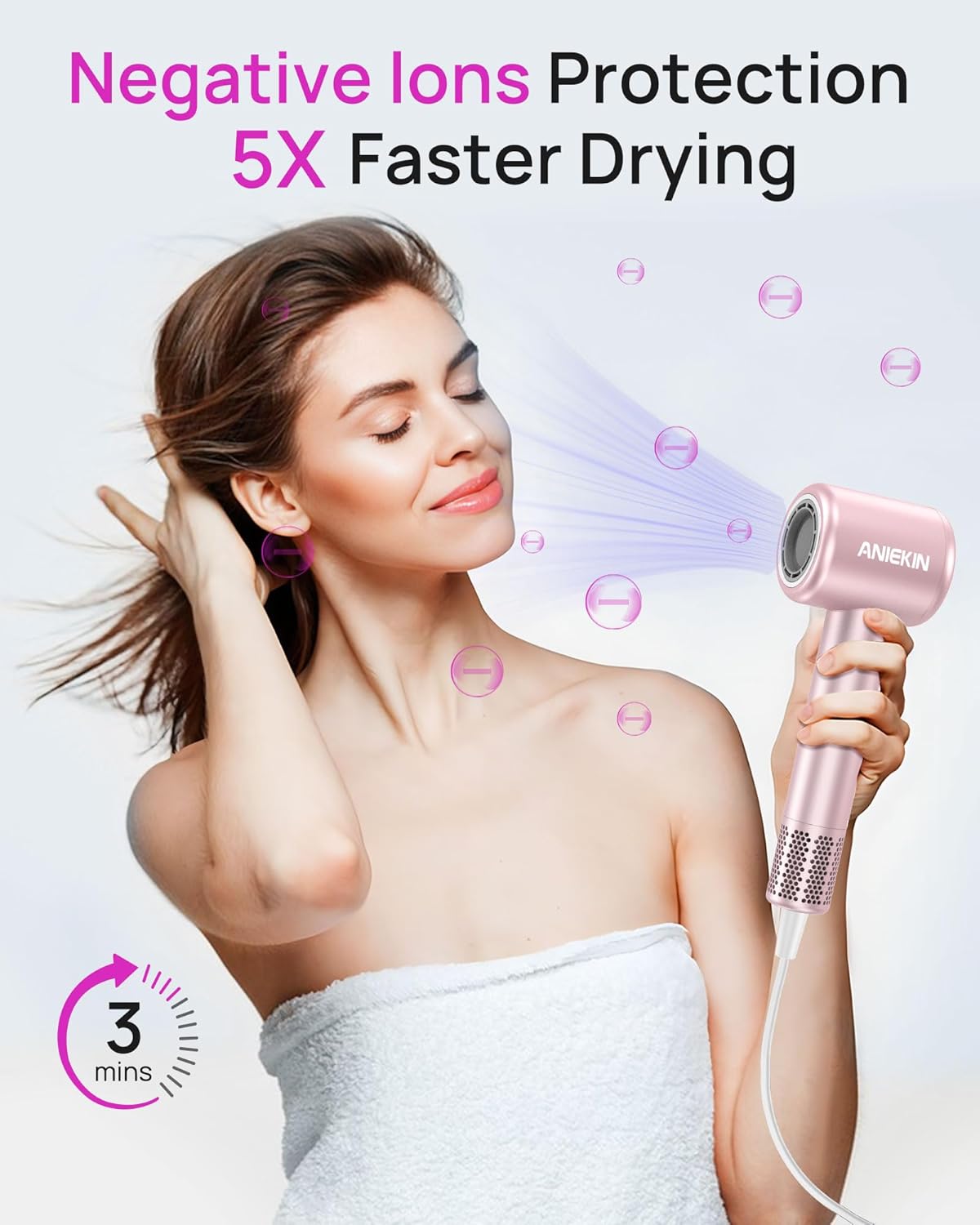 Hair Dryer, High-Speed Ionic Low Noise Blow Dryer with Brushless Motor for Fast Drying, Thermo-Control Quiet Compact Hair Blow Dryer with Magnetic Diffuser for Curly Hair for Home Travel Salon