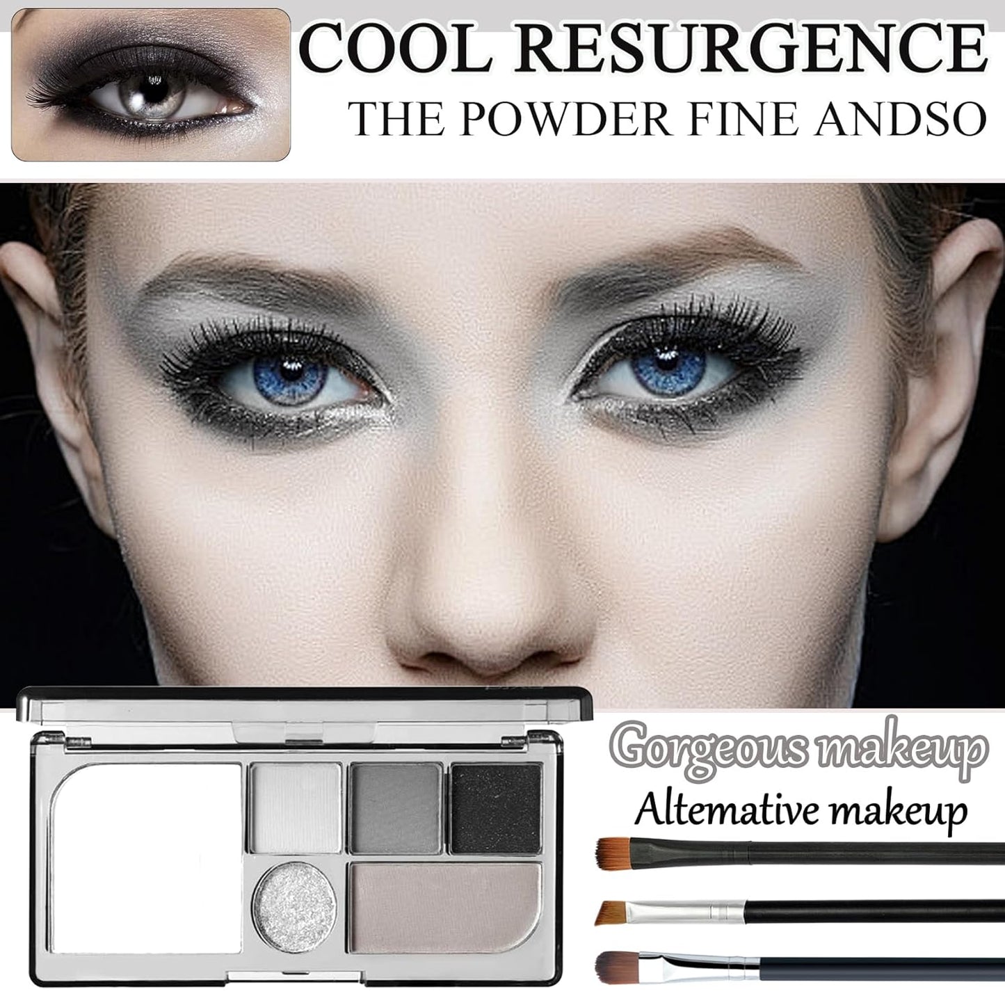 Black Grey Smoky Eyeshadow Palette,15 Colors Matte Shimmer Pigmented Eye Shadow Makeup Palette Set with 3 Eyeshadow Brushes,Glitter Eyeshadow Makeup Palette for Daily Halloween Goth Makeup(L)