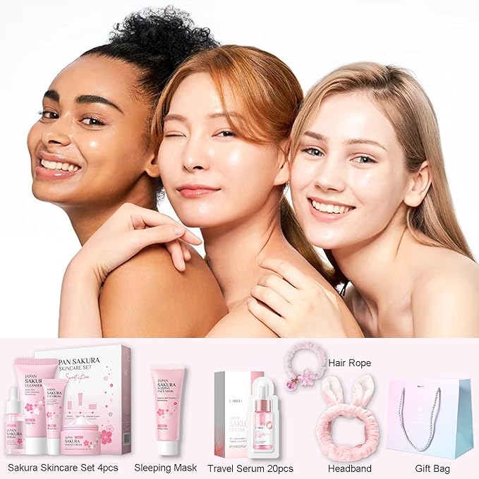 Skincare Set JAPAN SAKURA Facial Kit for Women & Teenage Girls - Japanese Skin Care Products, Beauty Gift Skincare Kits, Skin Care Set with Complete Skincare Routine - Face Care Set for Women